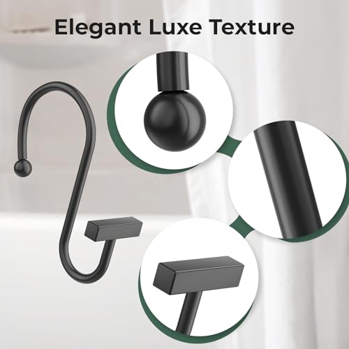 Bathway Shower Curtain Hooks, Black Shower Curtain Rings Rust Proof, 12PCS Shower Hooks for Shower Curtain, T-Bar Design Convenient Elegant Shower Curtain Hangers for Bathroom Kitchen Wardrobe - color: Black
