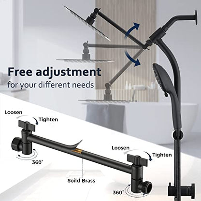 Rainfall 8 Inch Shower Head with High Pressure Handheld Spray Combo, Drill-Free Slide Bar with Adjustable Shower Extension Arm, 3-Way Low Diverter for Easy Reach, 5Ft Hose- Matte Black - color: Matte Black