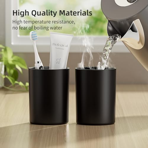 Toothbrush Cup 13.75oz，Bathroom Cup 2Pk，Black | Easy to clean 390ml plastic bathroom tumbler with non-slip grip. Durable toothbrush cup for home, travel and business - color: Black, size: 2PCS