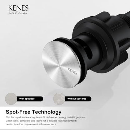KENES Brushed Nickel Bathroom Sink Drain Pop Up Sink Drain with Overflow | Bathroom Vanity Sink Drain Assembly, Built-in Anti-Clogging Strainer, Plastic Pop Up Drain for Bathroom Vanity Lavatory Sink