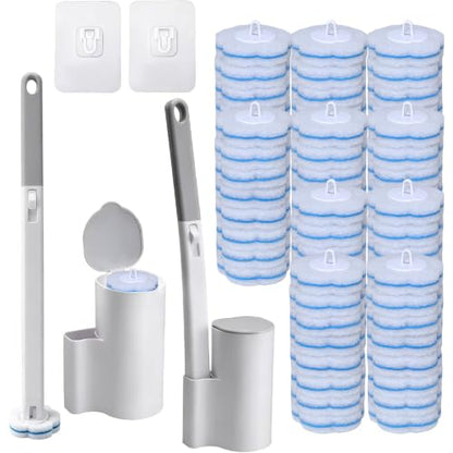 Disposable Toilet Brush and Holder, 2-Piece Wall Mounted Cleaning System with 80 Refills, for Bathroom, Sink and Bathtub