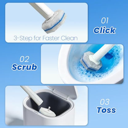 Disposable Toilet Brush Cleaning Supplies, Toilet Bowl Cleaner and Holder Set with 50 Toilet Cleaning Wand Refill Pads, Bathroom Maintenance Wall Mounted Toilet Cleaner Kit (White+Blue) - color: White+blue