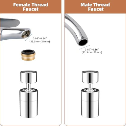 Hibbent NSF/ANSI/CAN 61 Certified Faucet Aerator, CUPC Certification 360 Degree Kitchen Sink Faucet Aerator, Dual-function Swivel Big Angle Kitchen Faucet Attachment, Faucet Replacement Part, Chrome - color: Chrome, style: Dual Modes