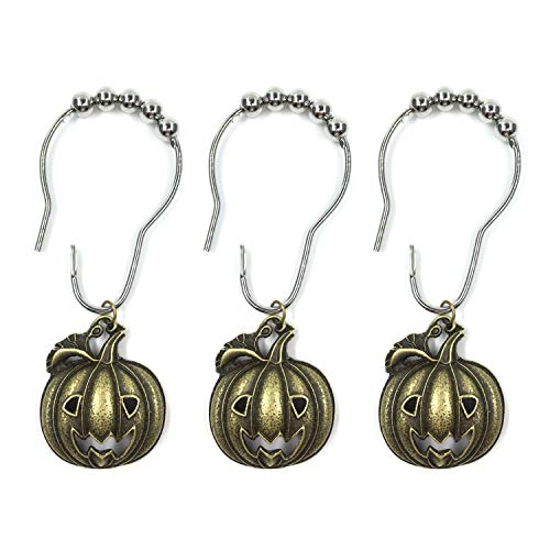 Set of 12 Halloween Smiling Pumpkins Shower Curtain Hooks Ring Stainless Steel Rustproof Bathroom Kids Room Fashion Home Decor (Bronze) - color: Bronze