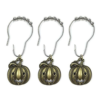 Set of 12 Halloween Smiling Pumpkins Shower Curtain Hooks Ring Stainless Steel Rustproof Bathroom Kids Room Fashion Home Decor (Bronze) - color: Bronze