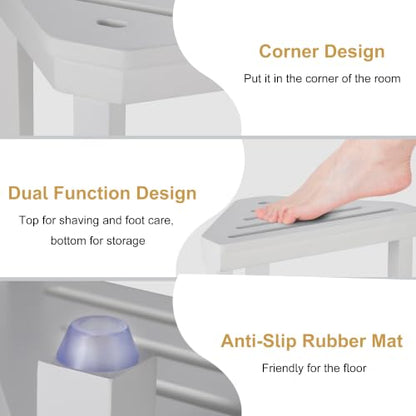 Boulphia Shower Foot Rest 14in, Acacia Wood Shower Stool for Shaving Legs (White) - color: White