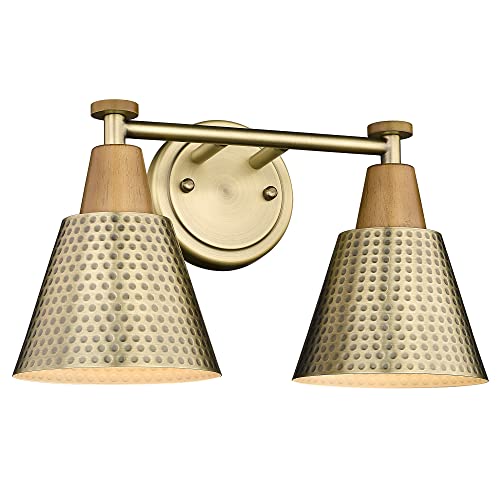 FEMILA Bathroom Light Fixtures, 2-Light Bathroom Vanity Lights Over Mirror, Antique Gold Wall Sconces, Hammered Metal Shade, 4FG59B-2W BG - color: Gold, size: 15"