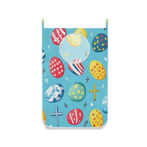 Hanging Laundry Hamper Over the Door with Stainless Steel Hooks Rack Dirty Clothes Wall Mounted Hamper Basket Bag 29.5X20inch Blue Easter Eggs and Nails1 - color: Blue Easter eggs and Nails, size: 20x29.5inx1
