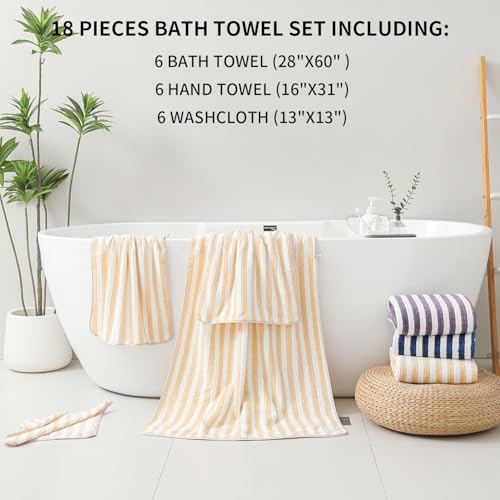 18-Piece Microfiber Bath Towels Set - 6 Bath Sheet, 6 Hand Towels, 6 Washcloths, Soft, Highly Absorbent Bathroom Towel, Quick Dry & Less Lint Shower towel for Bathroom, Hotel, Spa, Dorm-Apricot Yellow - color: Z-apricot Yellow