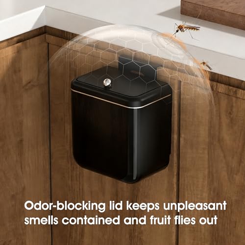 Large 3.2 Gallon Compost Bin, Under Sink Trash Can with Lid, Hanging Waste Cabinet for Office Kitchen Cupboard Bathroom Bedroom, Both Black - color: Pure Black