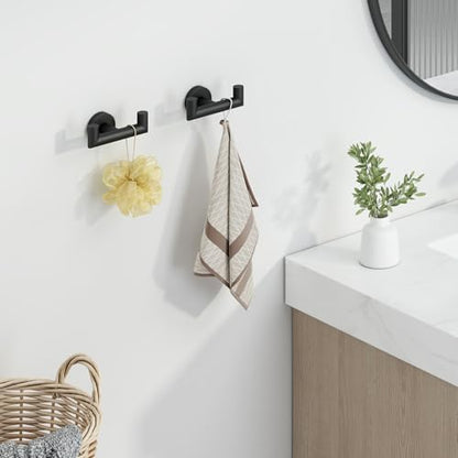 Angle Simple Double Towel Hook Matte Black 2 PCS, SUS304 Stainless Steel Bathroom Robe Hook, Hand Towel Holder for Wall - color: Matte Black, size: 2 Pack