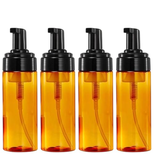 4 Pack of 5 ounce Foaming Pump Bottles – Refillable Amber Plastic Dispenser for Liquid Soap, Face Cleanser, Shampoo, DIY Skincare & Travel – Leakproof & BPA Free
