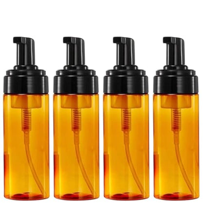 4 Pack of 5 ounce Foaming Pump Bottles – Refillable Amber Plastic Dispenser for Liquid Soap, Face Cleanser, Shampoo, DIY Skincare & Travel – Leakproof & BPA Free