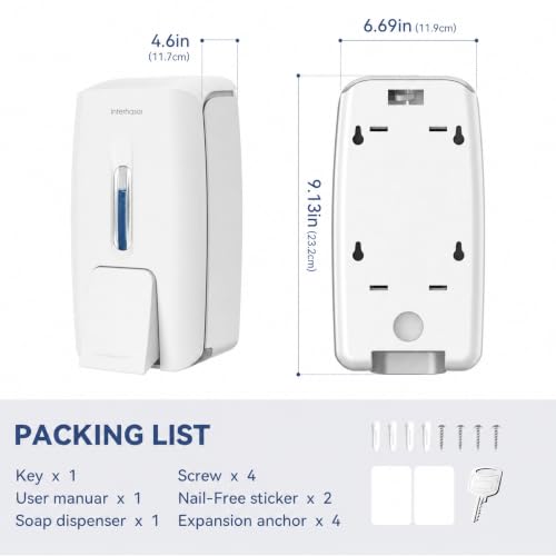 interhasa! Commercial Hand Soap Dispenser Wall Mount | Dual-Lock Design, ABS Liquid & Gel Hand Sanitizer Dispenser for Bathroom & Commercial Restaurant, 28oz/800ml - color: White