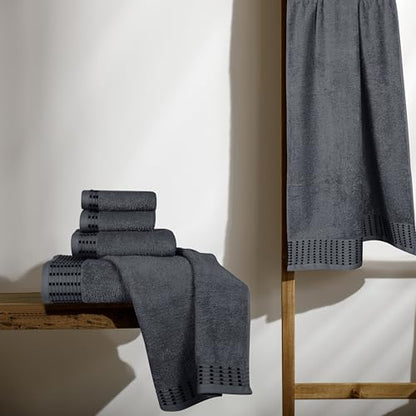 Ultra Soft 6 Pack Cotton Towel Set, Contains 2 Bath Towels 28x55 inch, 2 Hand Towels 16x24 inch & 2 Wash Cloths 12x12 inch, Ideal Everyday use, Compact & Lightweight - Charcoal Grey - color: Charcoal Grey, size: 6 Pack Set