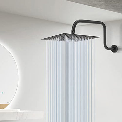 NearMoon S Shape Shower Extension Arm with Flange, Stainless Steel High Rise Shower Head Extender Pipe, Horizontal Extension Standard 1/2" Connection- Bathroom Accessory, 16 Inch (Matte Black)