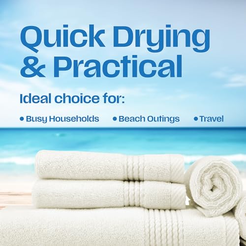 East'N Blue Lara Premium Bath Towel Set 6 Piece - Soft & Highly Absorbent Bathroom Towel Set, 100% Luxury Turkish Cotton, Flannel Bath Towels, 1 Bath Towel, 1 Hand Towel, 4 Washcloths - Creme - color: Cream, size: 1 Bath Towel, 1 Hand Towel, 4 Wash Cloths
