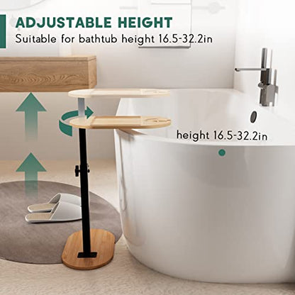 Bamboo Bath tub Tray Table with Adjustable Height | Freestanding Bathtub Tray Bath Caddy Tray against Wall, Bathtub Side Table for Luxury Bath Patent Protected (Natural) - color: Natural