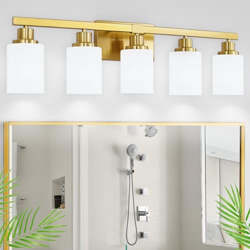 Gold Bathroom Light Fixtures, 5-Light Modern Brushed Gold Vanity Lighting Fixtures for Bathroom Over Mirror, 30" Gold Sconces Wall Lighting for Bedroom Hallway Living Room - color: Gold, size: 5-Light