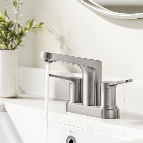 KRAUS Indy Centerset Bathroom Faucet in Spot-Free Brushed Nickel with 2 Handles, Pop Up Drain and Supply Lines, FUS-14102SFBN - color: Spot Free Brushed Nickel, style: Centerset
