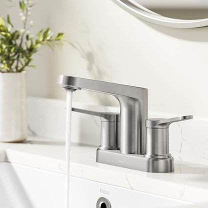 KRAUS Indy Centerset Bathroom Faucet in Spot-Free Brushed Nickel with 2 Handles, Pop Up Drain and Supply Lines, FUS-14102SFBN - color: Spot Free Brushed Nickel, style: Centerset