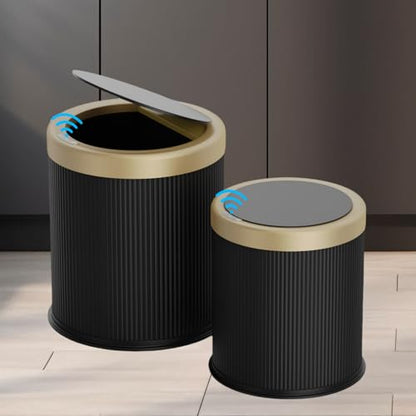 URALFA 2PCS Bathroom Trash Can Automatic Touchless, Motion Sensor Trash Can | 2.8 & 3.7 Gallon Bathroom Garbage Can with Lid, Smart Waterproof Trash Bin for Bedroom, Office, Restroom, Black and Gold - color: Dark Grey