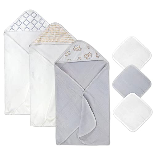 Hooded Baby Bath Towel and Washcloth 6 Piece Set for Newborns Infants & Toddlers, Boys & Girls Baby Hooded Towels (Puppies & Patterns) - color: Puppies & Patterns