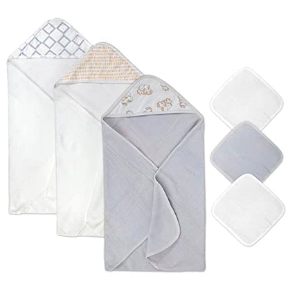 Hooded Baby Bath Towel and Washcloth 6 Piece Set for Newborns Infants & Toddlers, Boys & Girls Baby Hooded Towels (Puppies & Patterns) - color: Puppies & Patterns
