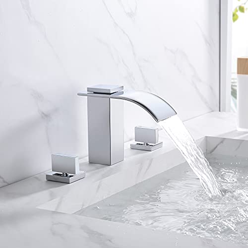 sumerain Waterfall 8 Inch Widespread Bathroom Sink Faucet 3 Hole Chrome Finish - color: Chrome