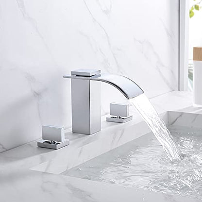sumerain Waterfall 8 Inch Widespread Bathroom Sink Faucet 3 Hole Chrome Finish - color: Chrome