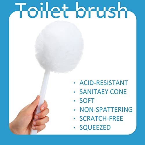 Eaasty 20 Pack Toilet Bowl Brush with Long Plastic Handle Bulk Disposable White Soft Swab Toilet Bowl Cleaners Mop with Silk Cotton Brush for Bathroom, 11 x 4.3 Inch