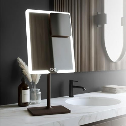Orbit LED Vanity Mirror with Lights, 7X/1X Magnification, Dimmable & USB-C Rechargeable Tabletop Mirror (Espresso Brown) - color: Espresso Brown