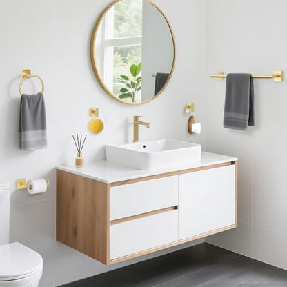 TURS 5-Pieces Brushed Gold Bathroom Hardware Set 23.6 Inch SUS304 Stainless Steel Towel Bar Set Wall Mounted Bathroom Accessories Set - color: Brushed Gold, size: 5-Pieces Set-B