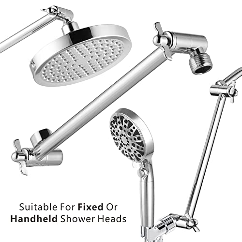 Shower Head Extension Arm - 11" Solid Brass Shower Arm with Universal Connection to Showerheads - Easily Adjustable The Height and Angle of The Rain or Handheld Shower heads (Chrome) - color: Chrome