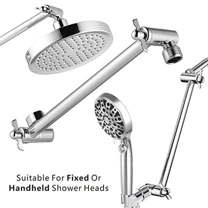 Shower Head Extension Arm - 11" Solid Brass Shower Arm with Universal Connection to Showerheads - Easily Adjustable The Height and Angle of The Rain or Handheld Shower heads (Chrome) - color: Chrome
