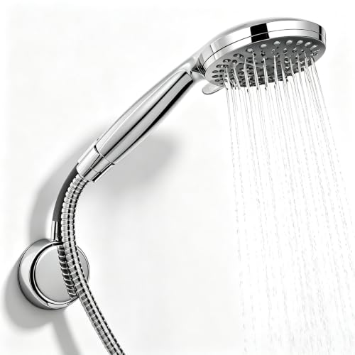 Suction Cup Handheld Shower Head Holder - 360 Swivel Adjustable Metal Neck - Wall Mounted Shower Wand Holder ，Chrome