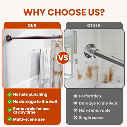 Shower Curtain Rod 32-65 Inches, No Drill Shower Rod Tension, Never Rust Anti-Slip Shower Curtain Rod for Bathroom Window, Adjustable Tension Curtain Rod. Brown - color: brown, size: 32-65 inches
