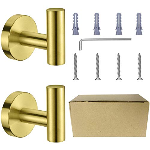 Nolimas Bathroom Towel Hooks SUS 304 Stainless Steel Coat Hook Round Clothes Towel Coat Robe Hook Cabinet Closet Door Sponges Holder for Bath Kitchen Garage Hotel,Wall Mounted,Brushed Gold,2Pack - color: 2pcs Brushed Gold