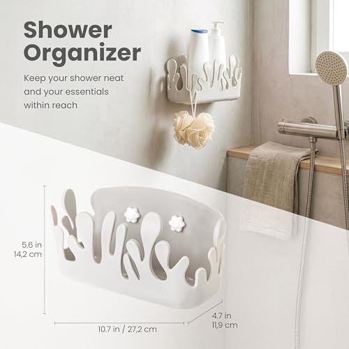 Vigar Shower Organizer 2 Pack, Adhesive Shower Caddy, Gray | No Drill Shower Shelf, Hooks and Drainage Holes, Wall Mounted Bathroom Storage for Shampoo, Soap and Bath Accessories
