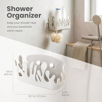 Vigar Shower Organizer 2 Pack, Adhesive Shower Caddy, Gray | No Drill Shower Shelf, Hooks and Drainage Holes, Wall Mounted Bathroom Storage for Shampoo, Soap and Bath Accessories