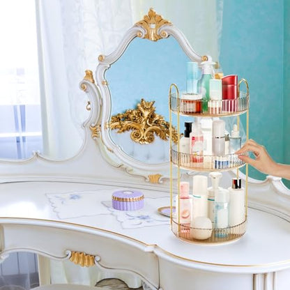 Cididu 360 Rotating Makeup Organizer, 3 Tiers Plastic Bathroom Spinning Holder Rack, Round Lazy Susan Organizer, Large Capacity Countertop Shelf for Cosmetics, Perfume, Skincare, Spice, Toiletries