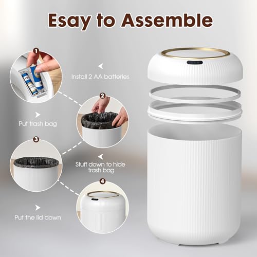 Procade Motion Sensor Trash Can with Lid, 3 Gallon Electric Bathroom Garbage can, Small White Wastebasket Touchless Trash Bin,Automatic Mini Trashcan for Bedroom,Toilet, Office, rv, Living Room - color: White