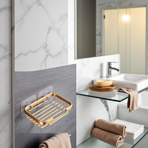 Gold Soap Holder for Shower Wall, Stainless Steel Adhesive Soap Dish, Bathroom Storage Rack, Drill Free Soap Holder Storage Rack Soap Dishes, Bathroom Accessories