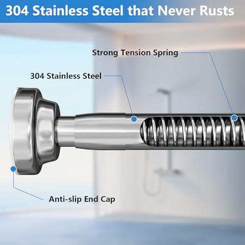 Umimile Shower Curtain Rod, 1 Inch Adjustable Spring Tension Curtain Rod - color: Stainless Steel, size: 36-61”