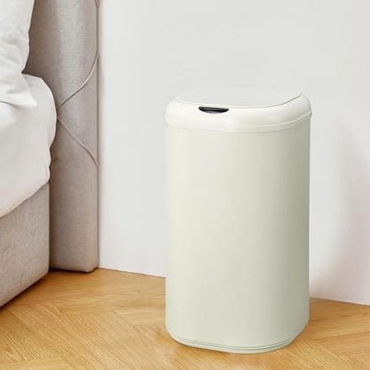 8 Gallon Touchless Motion Sensor Trash Can – Automatic Stainless Steel Waste Bin with Lid – 30l Cylindrical Smart Garbage Can for Kitchen, Bathroom, Living Room, Home Office – Beige