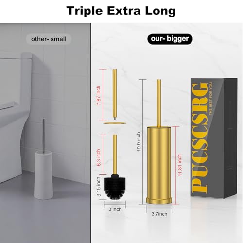Brass Gold Toilet Brush and Holder Set，Stainless Steel Heavy Duty Toilet Bowl Brush，Extra Long Handled Modern Toilet Cleaner Brush with Replaceable Head, Removable Inner Bowl, and Splash Protection - color: Brass Gold, size: 1 Pack