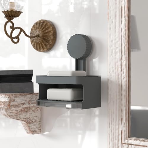 Soap Dish Holder,2 Pcs Suction Cup Soap Dishes，Wall Mounted Bar Self-Adhesive for Kitchen Shower,Soap Saver Tray with Drain for Bathroom (Gary) - color: Gary