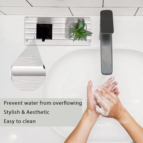 2 PCS Water Absorbing Stone Trays for Bathroom Sink Fast Drying Coasters | 11" x 4.7", Faucet Mat for Kitchen Sink, Diatomite Sink Caddy, Hand Soap Holder with Feet, Diatomaceous Earth, Vanity Tray - color: 11" X 4.7" White