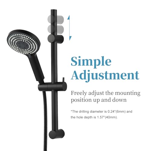 OFFO Shower Slide Bar Combo, Adjustable 21 in Slide Bar with 6-Mode High Pressure Handheld Shower Head and 60 in Stainless Steel Hose, Screw Wall Mounted, Matte Black - color: Matte Black, style: 21" Slide Bar & 60" Hose
