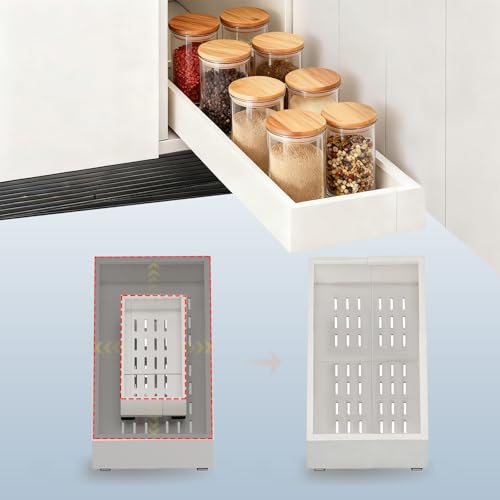 Pull out Cabinet Organizer,Width (7"-11") and Depth (17"-24") Expandable,No Drill Adjustable Slide out Drawers for Kitchen,Pantry,Adhesive Roll out Shelves,for Cabinets Without Lip,White - color: White, size: (7"W-11"W)X(17"D-24"D)